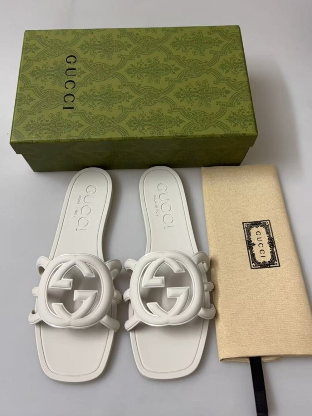 New Gucci Blondie Leather Slides - White / Size 38